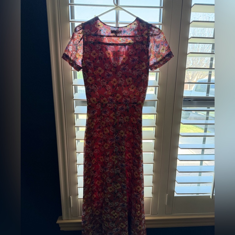 Yumi Kim Rust Floral Short-Sleeve Midi Dress Size XS